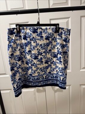 LOFT Blue and White Floral Print Skirt